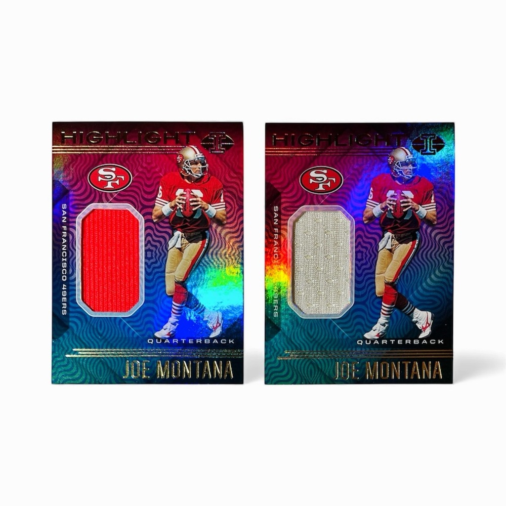 Joe Montana Highlights Player Worn/Used 2 x Card Lot 49ers Football NFL Cards